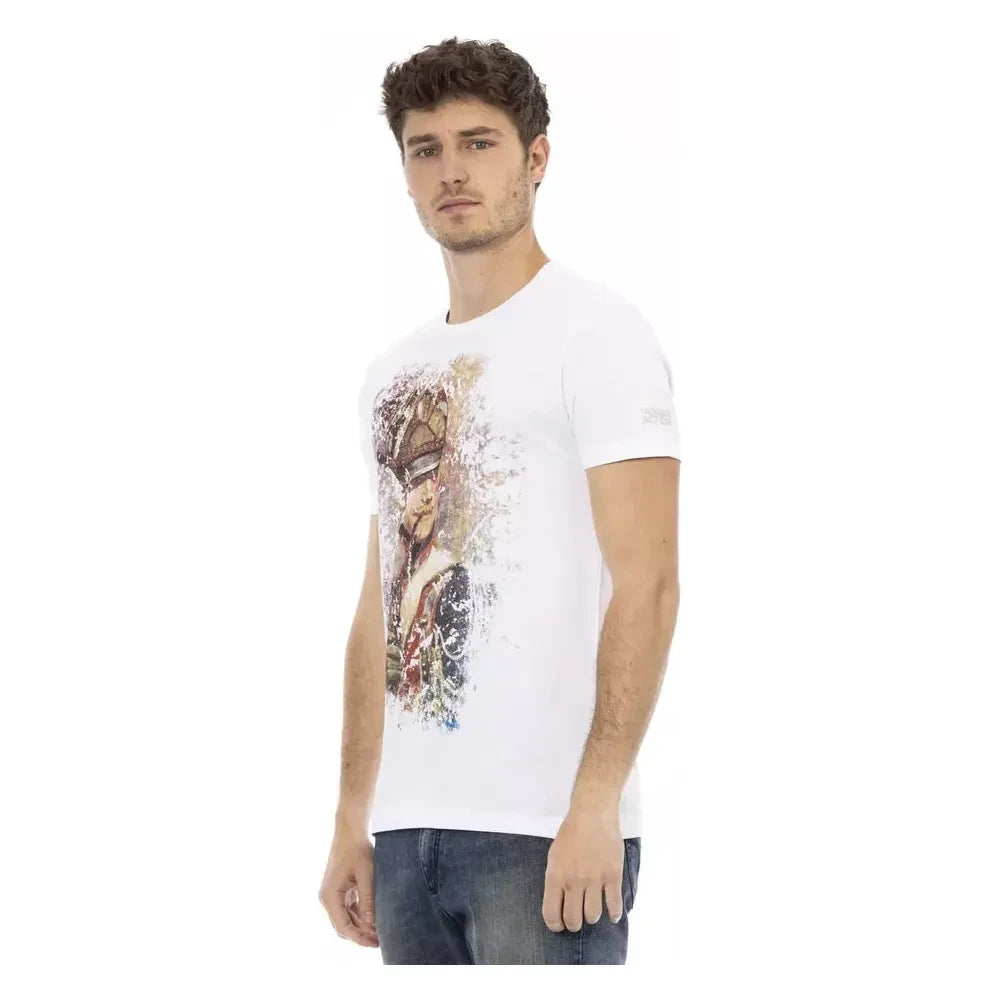 Trussardi Action Sleek White Cotton Blend Tee with Graphic Front Trussardi Action