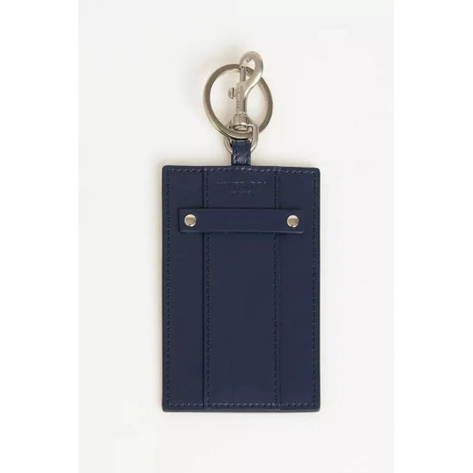 Elegant Blue Leather Badge Holder with Key Ring