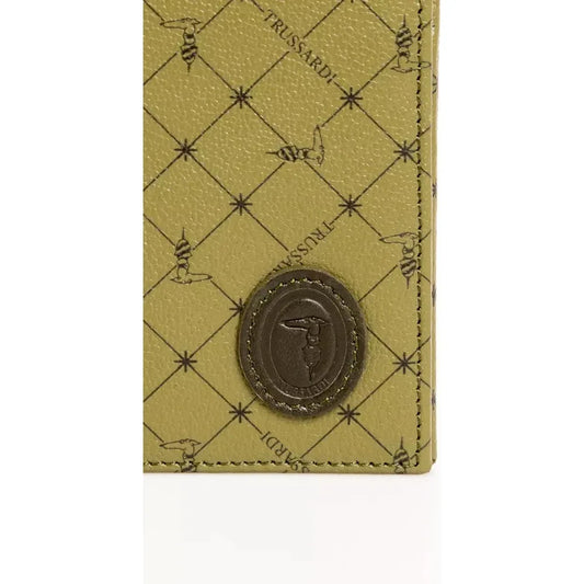 Trussardi Elegant Green Crespo Leather Monogram Wallet Wallet Trussardi