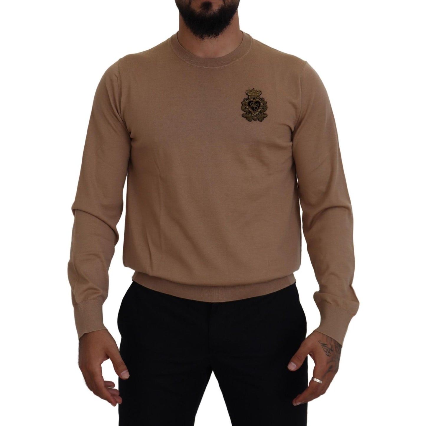 Dolce & Gabbana Beige Cashmere Crown Logo Pullover Sweater