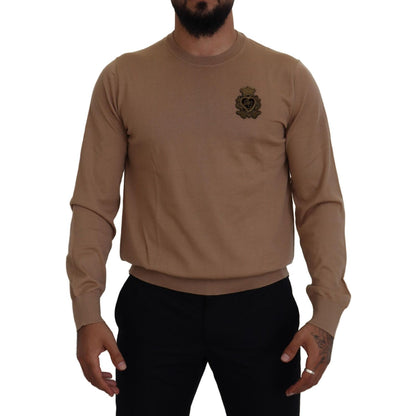 Dolce & Gabbana Beige Cashmere Crown Logo Pullover Sweater