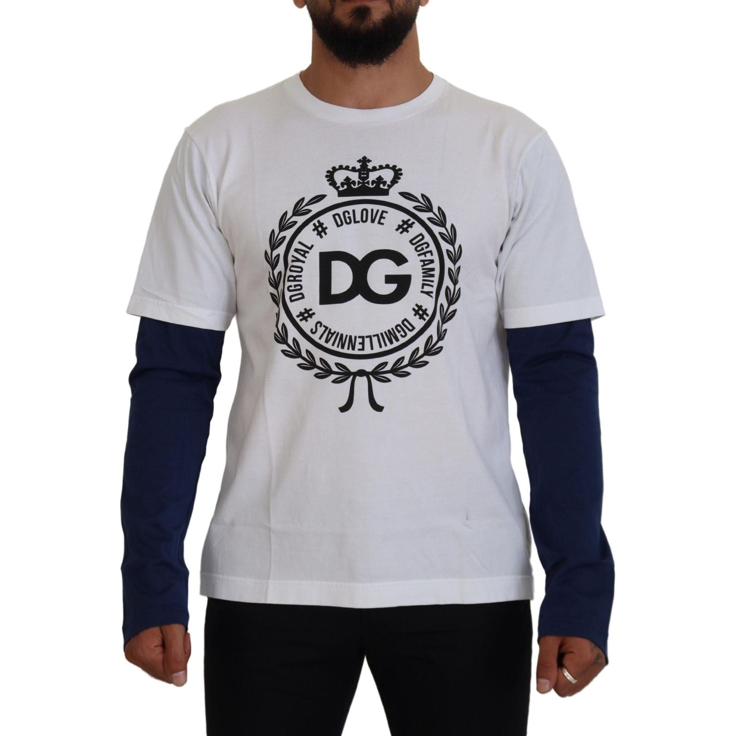 Dolce & Gabbana White Blue DG Crown Pullover Sweater