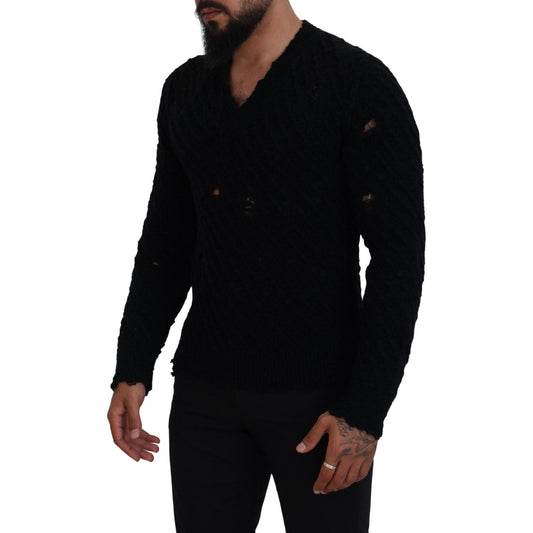 Dolce & Gabbana Elegant Black Wool-Blend V-Neck Sweater Dolce & Gabbana