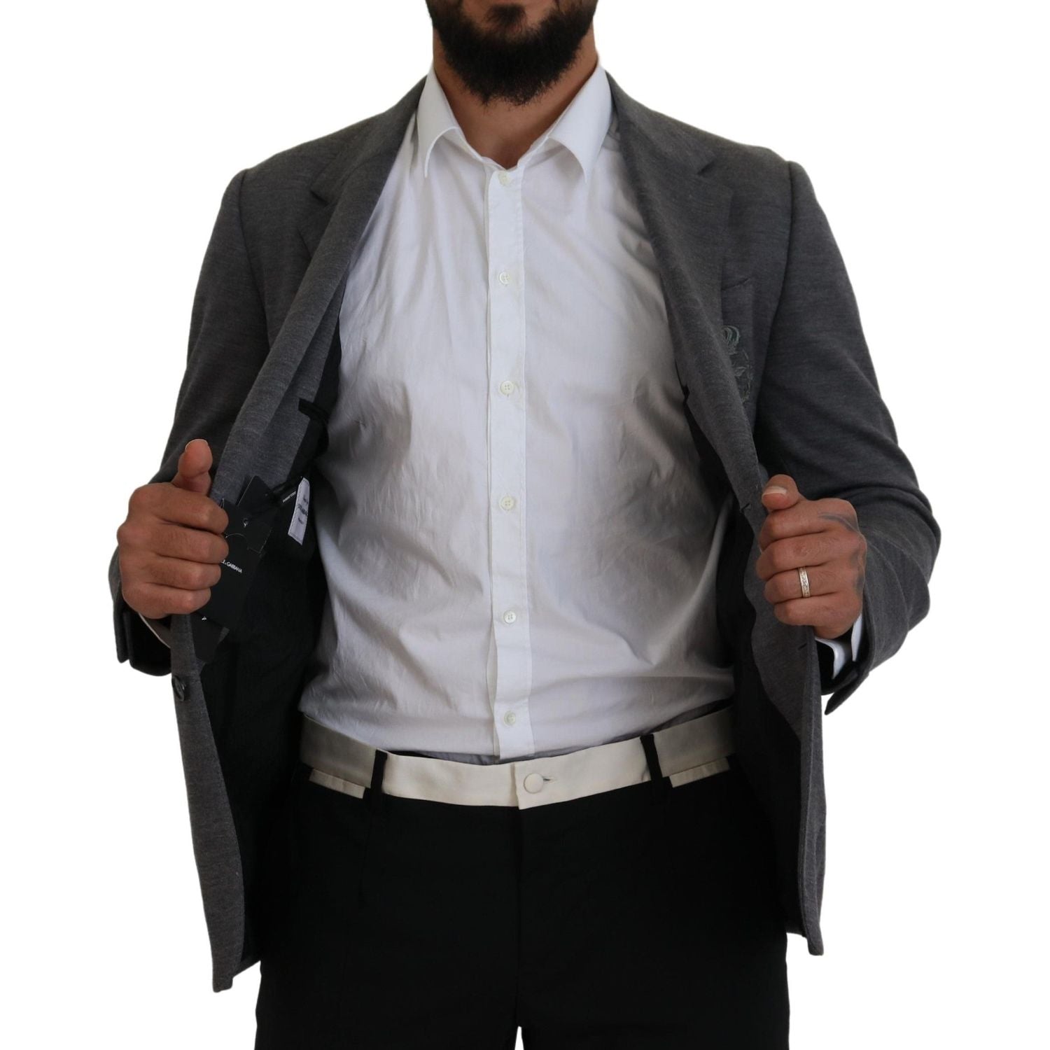 Dolce & Gabbana Gray Wool Stretch Slim Fit Jacket Blazer