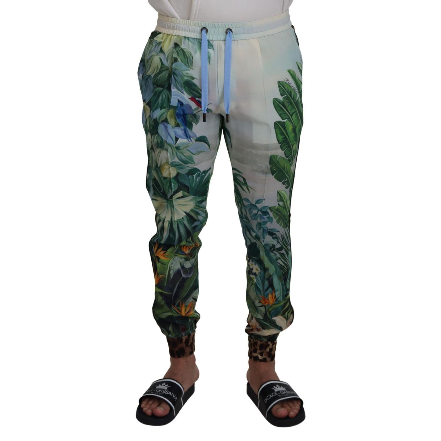Dolce & Gabbana White Floral Printed Men Jogger Pants