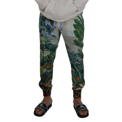 Dolce & Gabbana White Floral Printed Men Jogger Pants