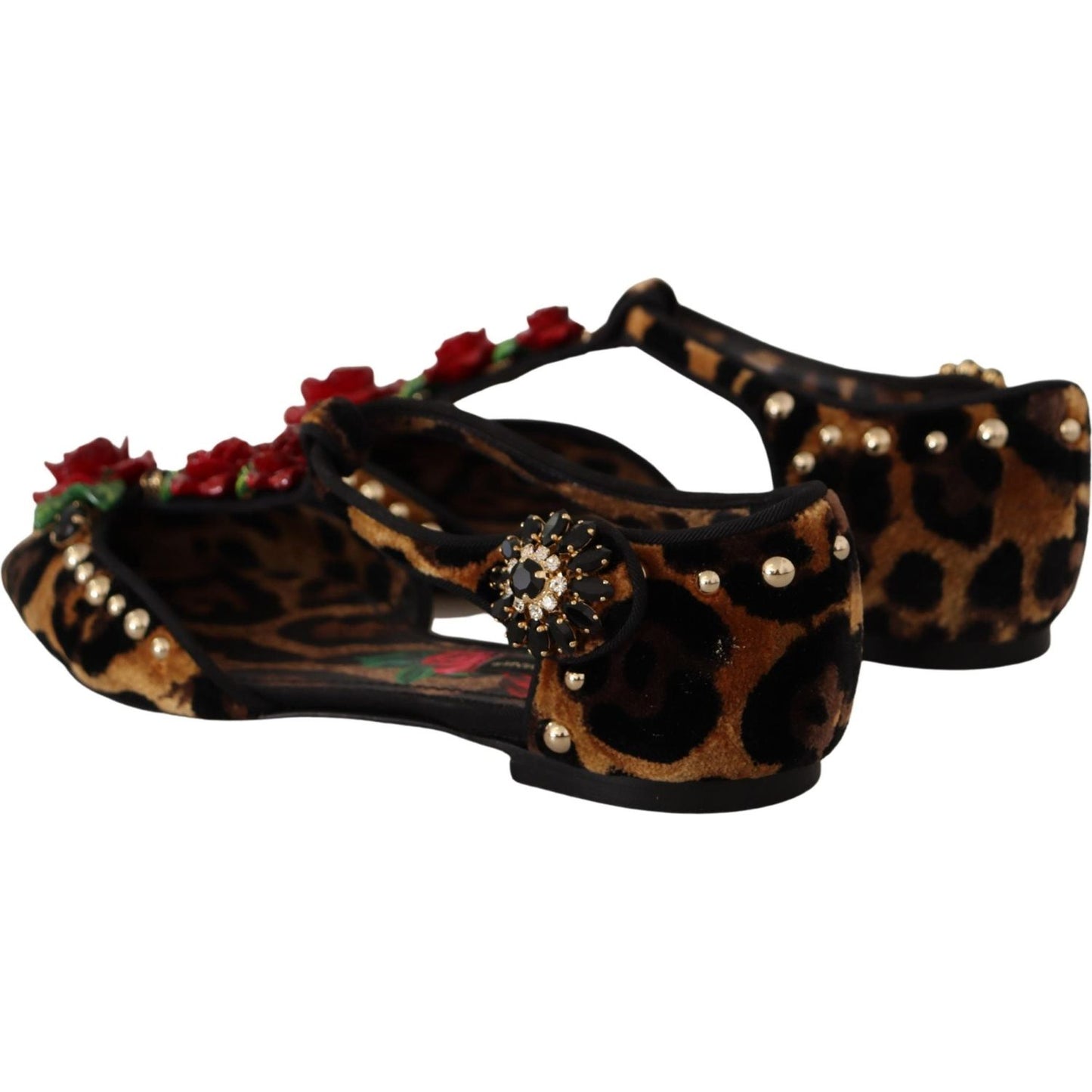 Dolce & Gabbana Floral Embellished Leopard T-Strap Sandals Dolce & Gabbana