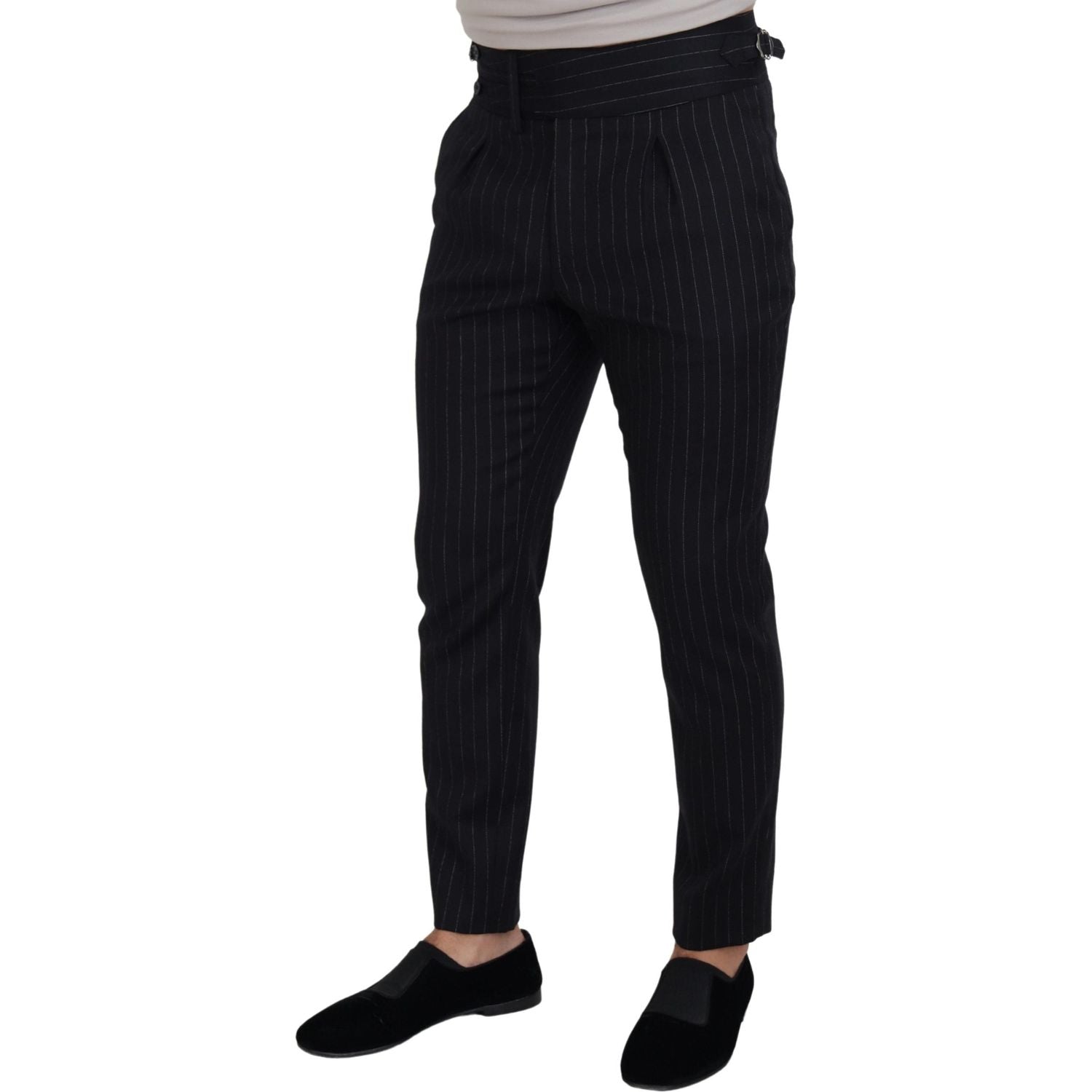 Dolce & Gabbana Black Wool Striped Chino Pants