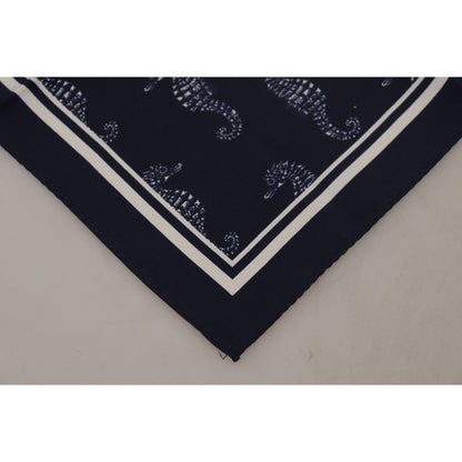 Dolce & Gabbana Blue Seahorse DG Printed Square Handkerchief Scarf