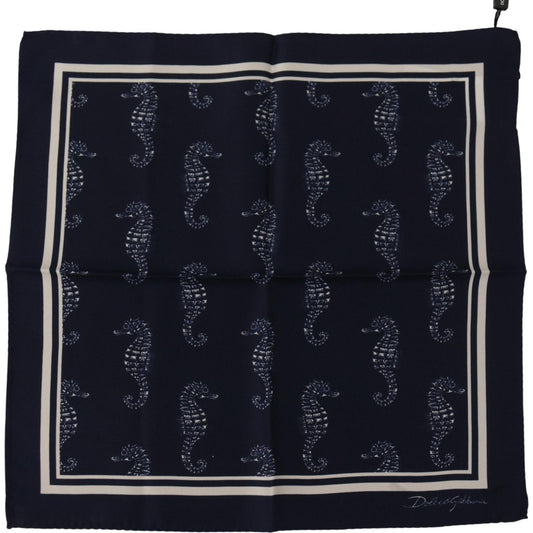 Dolce & Gabbana Elegant Blue Seahorse Silk Men's Scarf Dolce & Gabbana