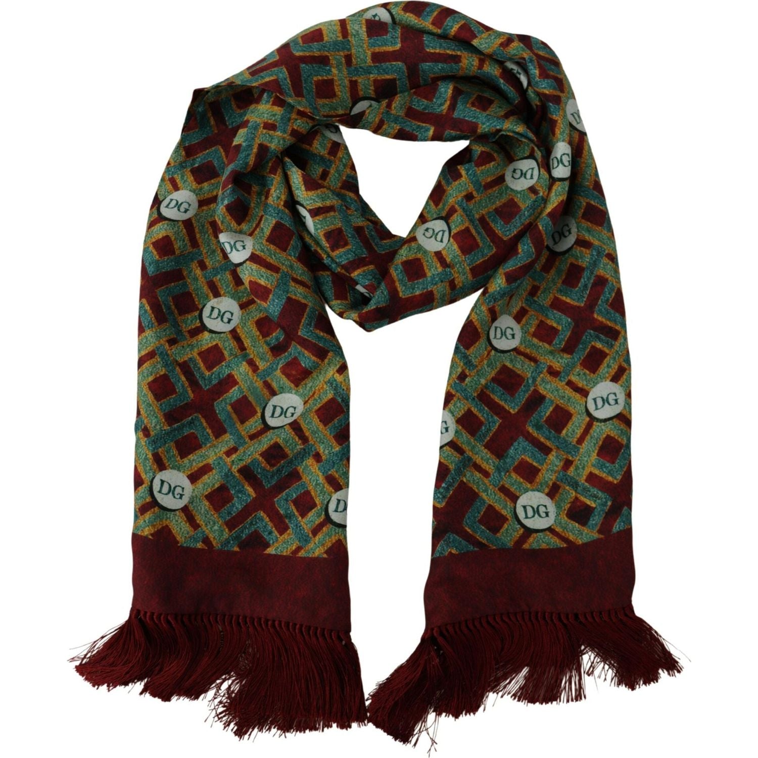 Dolce & Gabbana Multicolor DG Logo Shawl Warm Neck Wrap Fringe Scarf