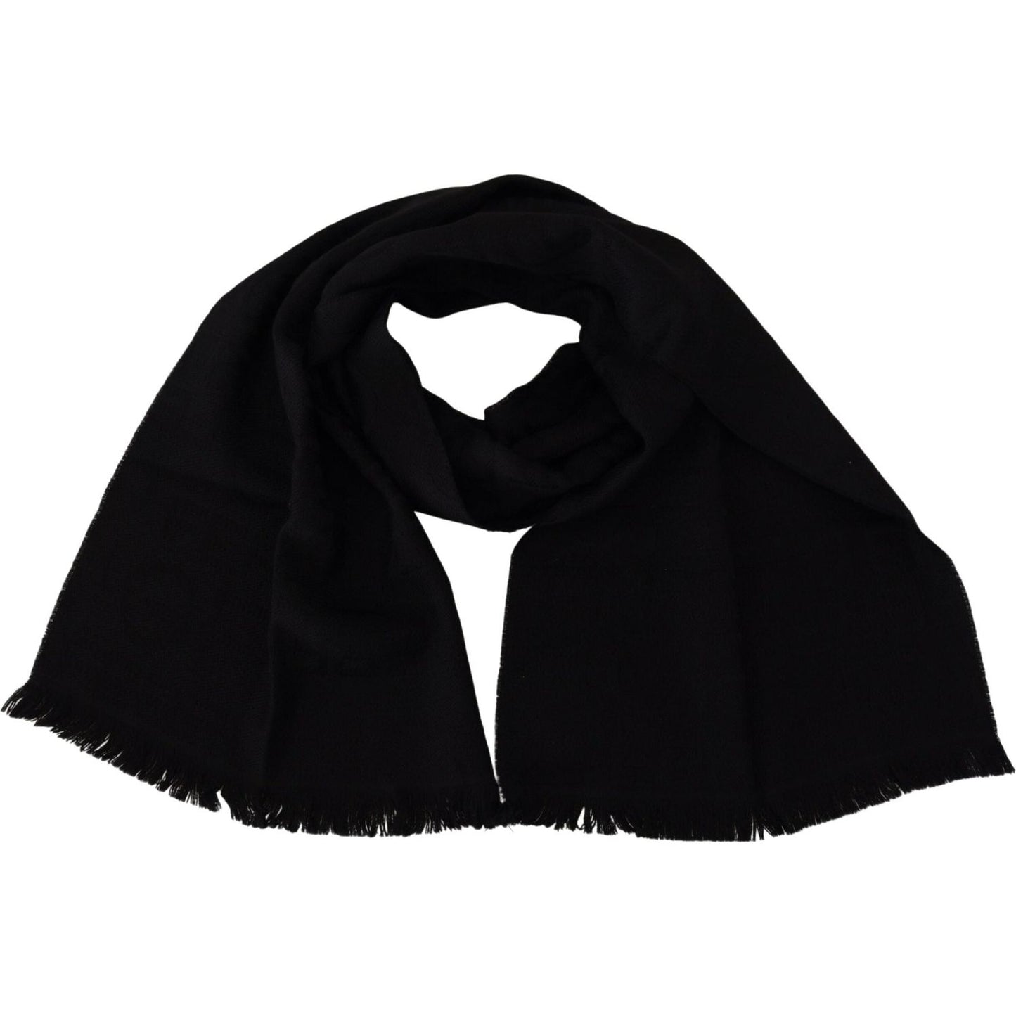 GF Ferre Black Wool Neck Wrap Shawl Fringes Scarf