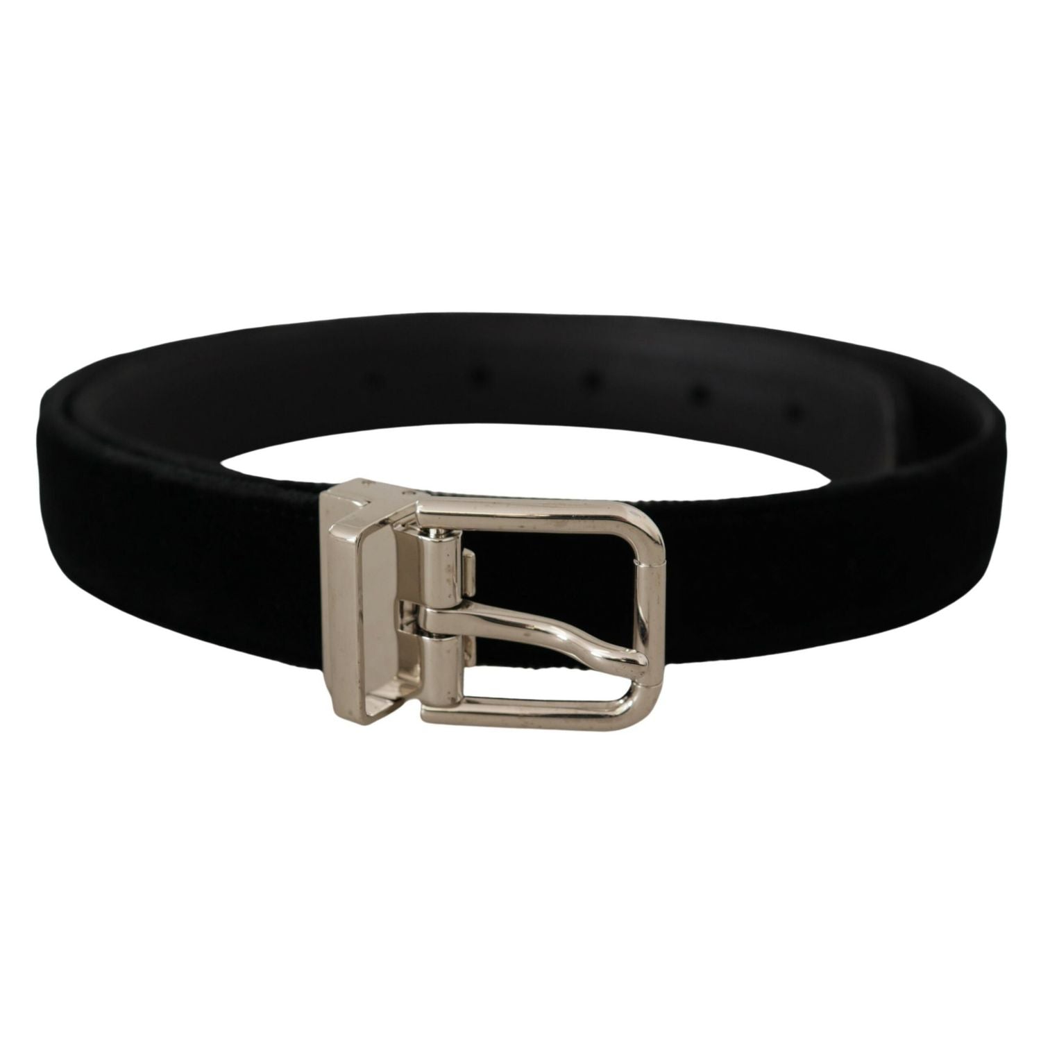 Dolce & Gabbana Black Velvet Silver Tone Metal Logo Buckle Belt