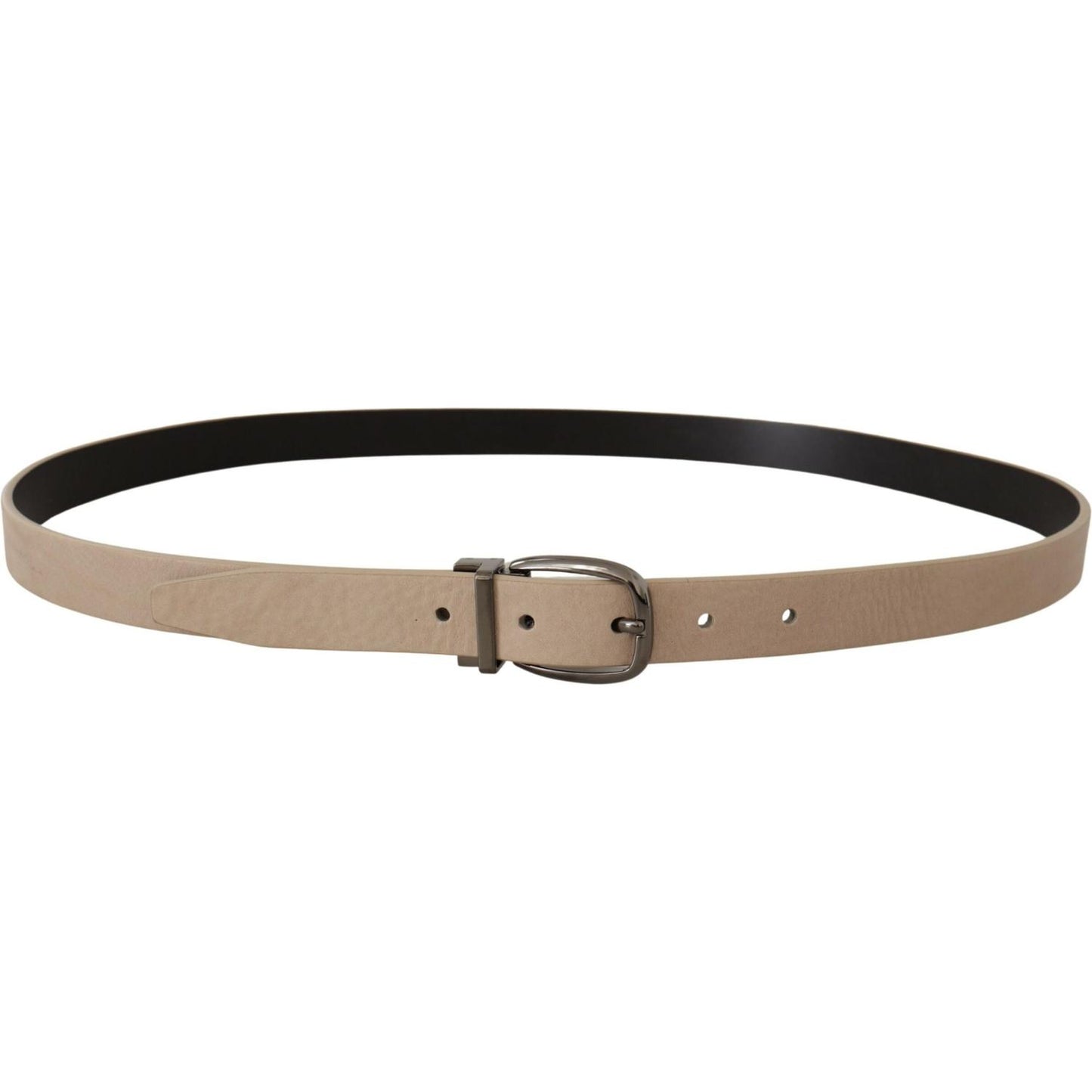 Dolce & Gabbana Elegant Beige Leather Belt with Silver Tone Buckle Dolce & Gabbana