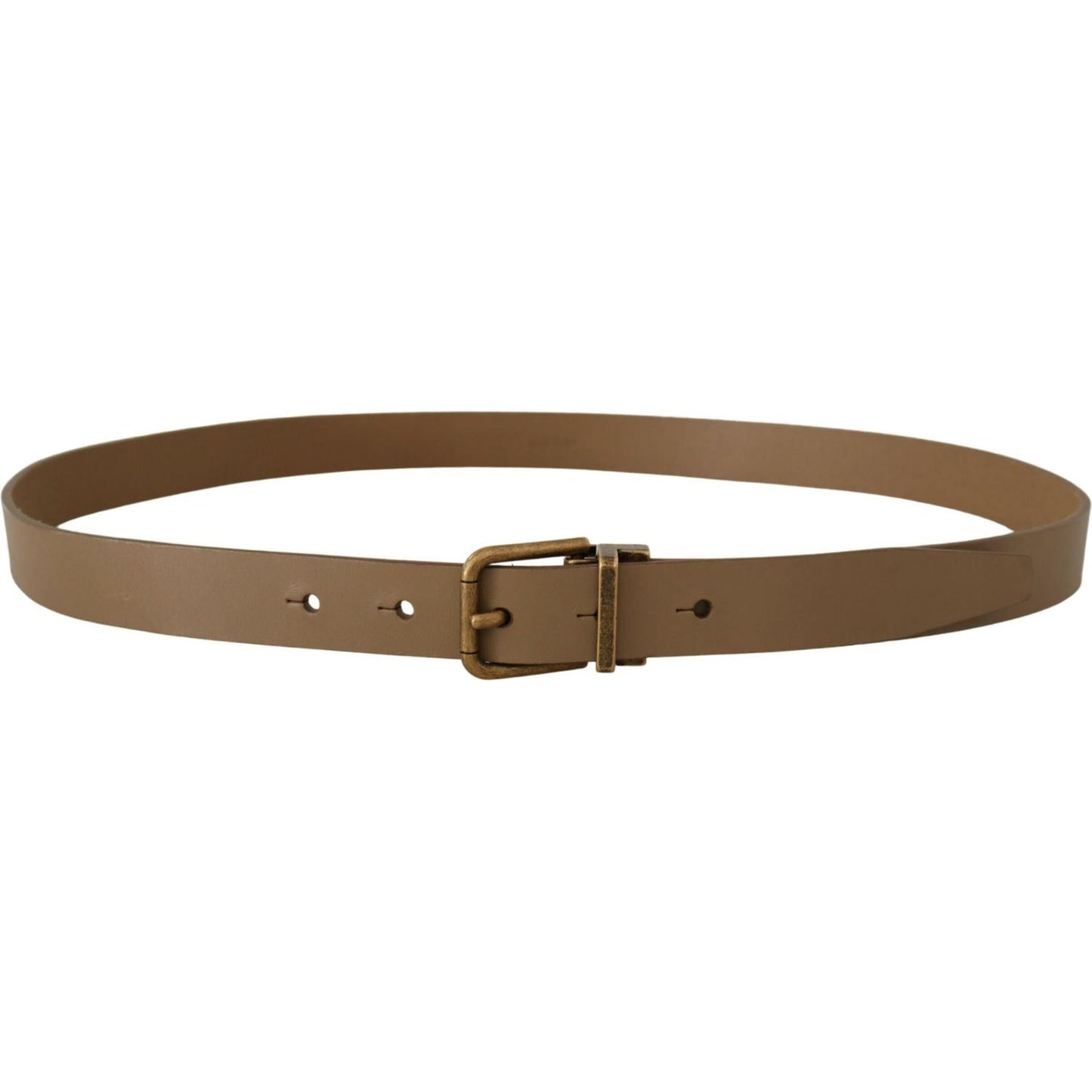 Dolce & Gabbana Elegant Brown Leather Belt with Brass Tone Buckle Dolce & Gabbana