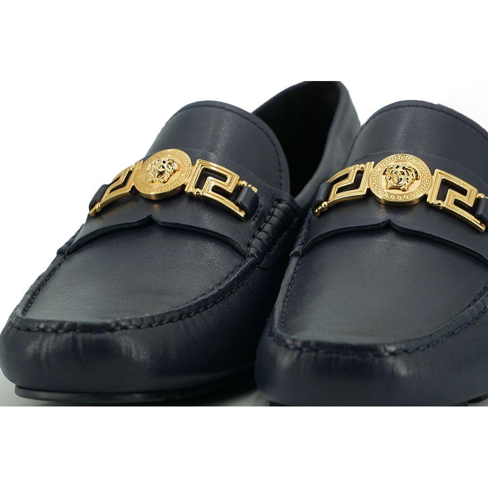 Versace Navy Blue Calf Leather Loafers Shoes