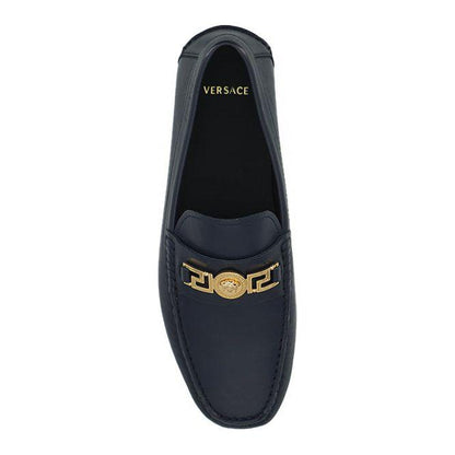 Versace Navy Blue Calf Leather Loafers Shoes