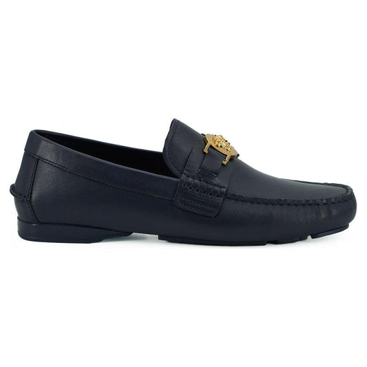 Versace Elegant Navy Blue Calf Leather Loafers Versace