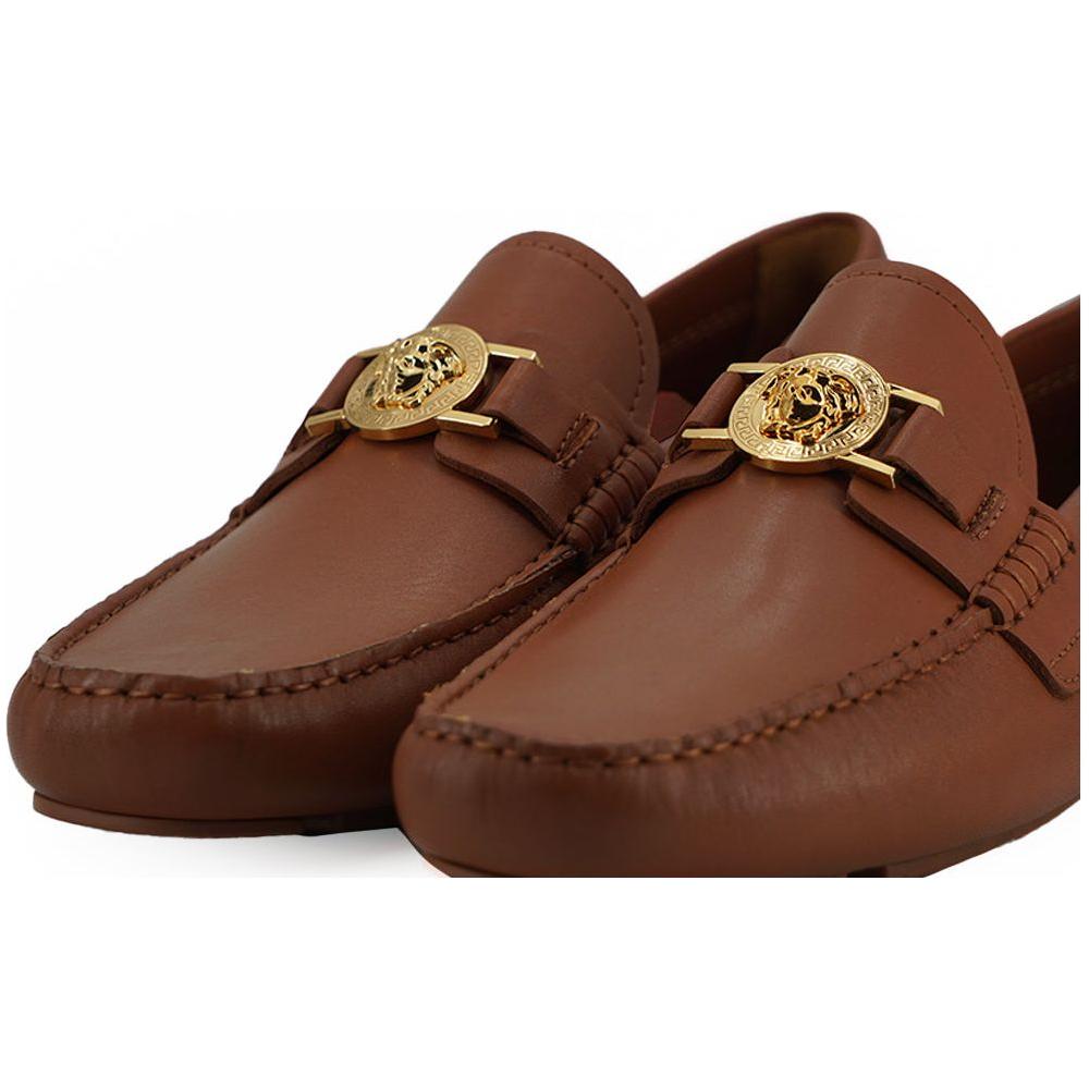 Versace Natural Brown Calf Leather Loafers Shoes