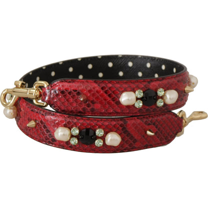 Dolce & Gabbana Red Exotic Leather Crystals Bag Shoulder Strap