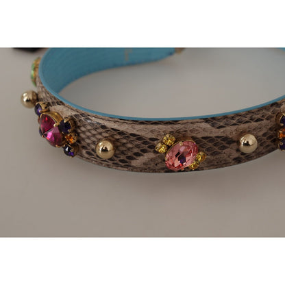 Dolce & Gabbana Brown Exotic Leather Crystals Shoulder Strap