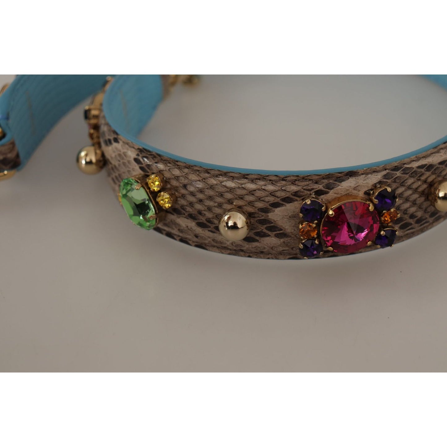 Dolce & Gabbana Brown Exotic Leather Crystals Shoulder Strap