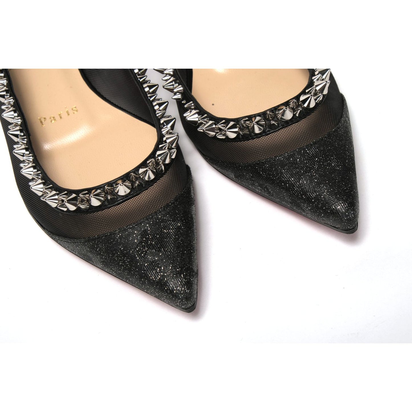 Christian Louboutin Black Silver Flat Point Toe Shoe Christian Louboutin