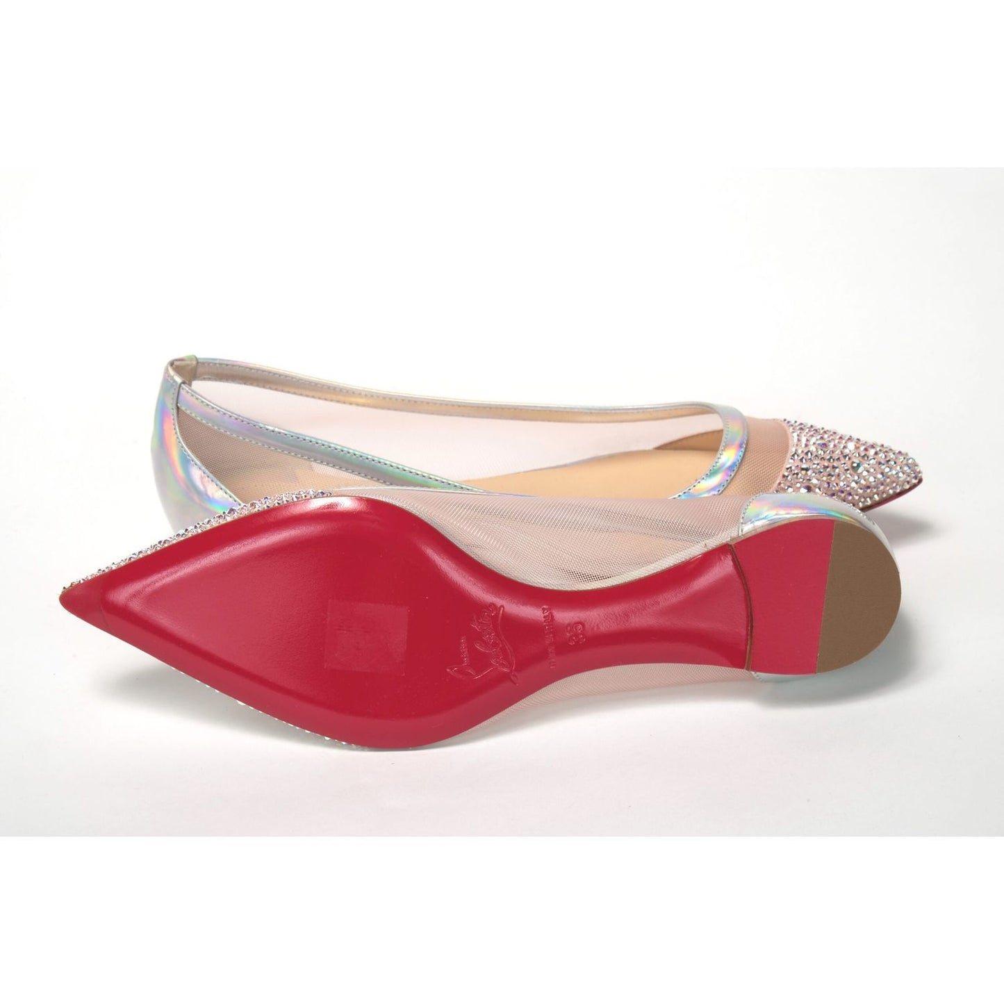 Christian Louboutin Silver Rose Flat Point Crystals Toe Shoe Christian Louboutin