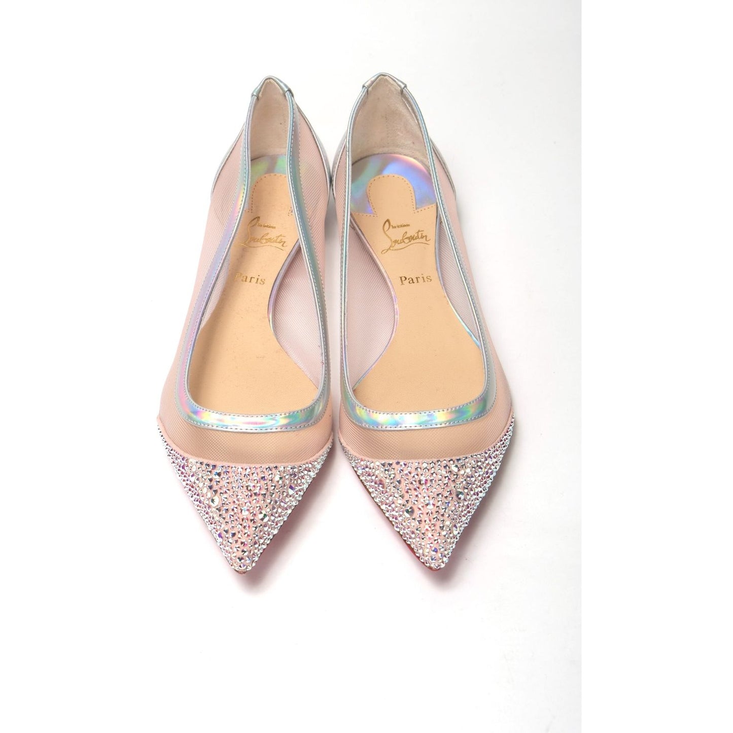 Christian Louboutin Silver Rose Flat Point Crystals Toe Shoe Christian Louboutin