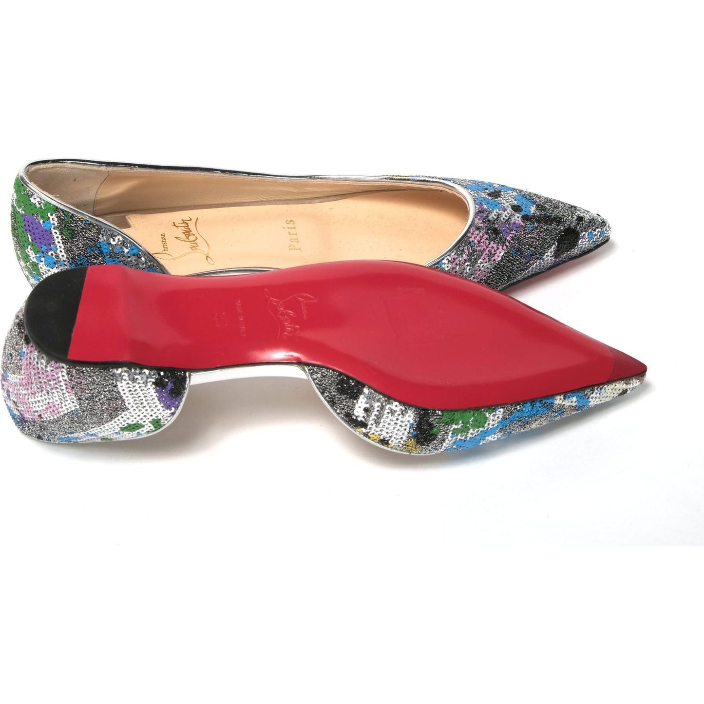 Christian Louboutin Multicolor Silver Flat Point Toe Shoe Christian Louboutin