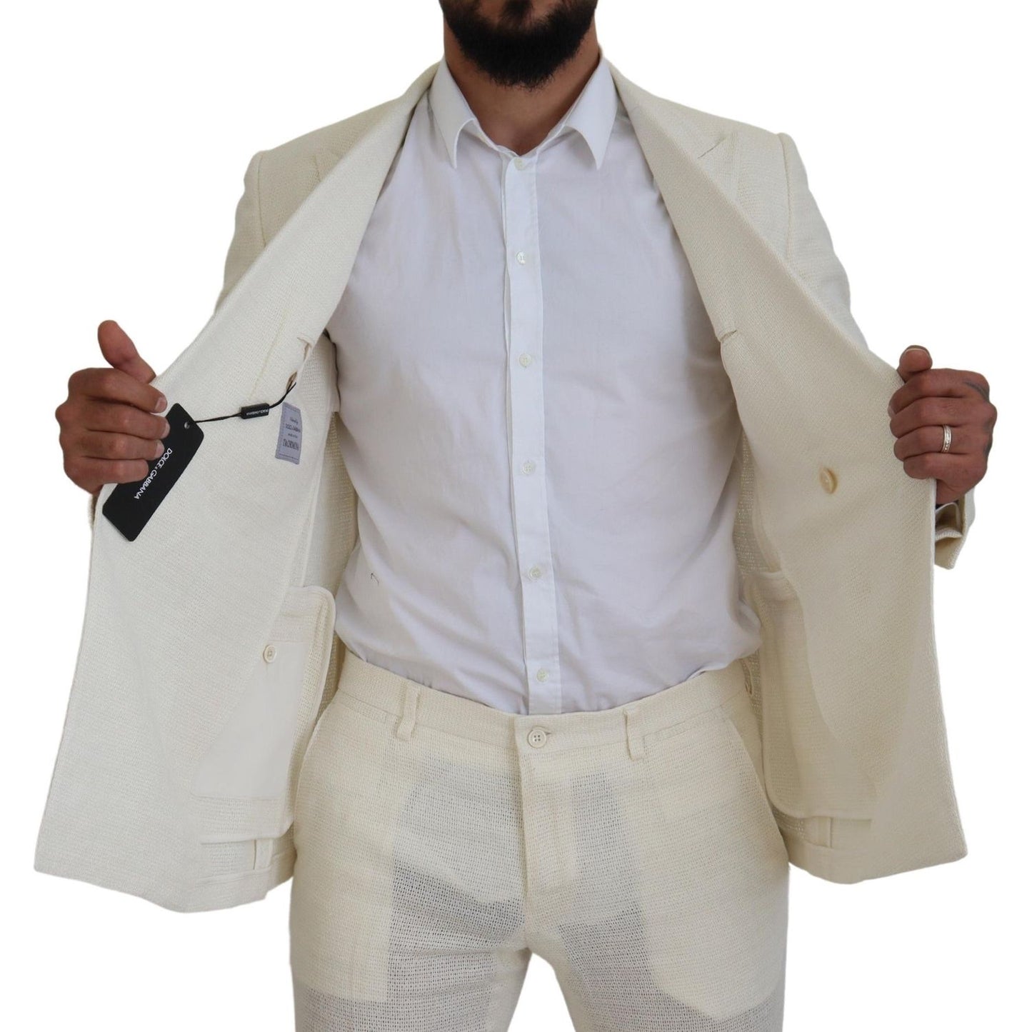 Dolce & Gabbana Elegant Off White Silk-Blend Suit Dolce & Gabbana