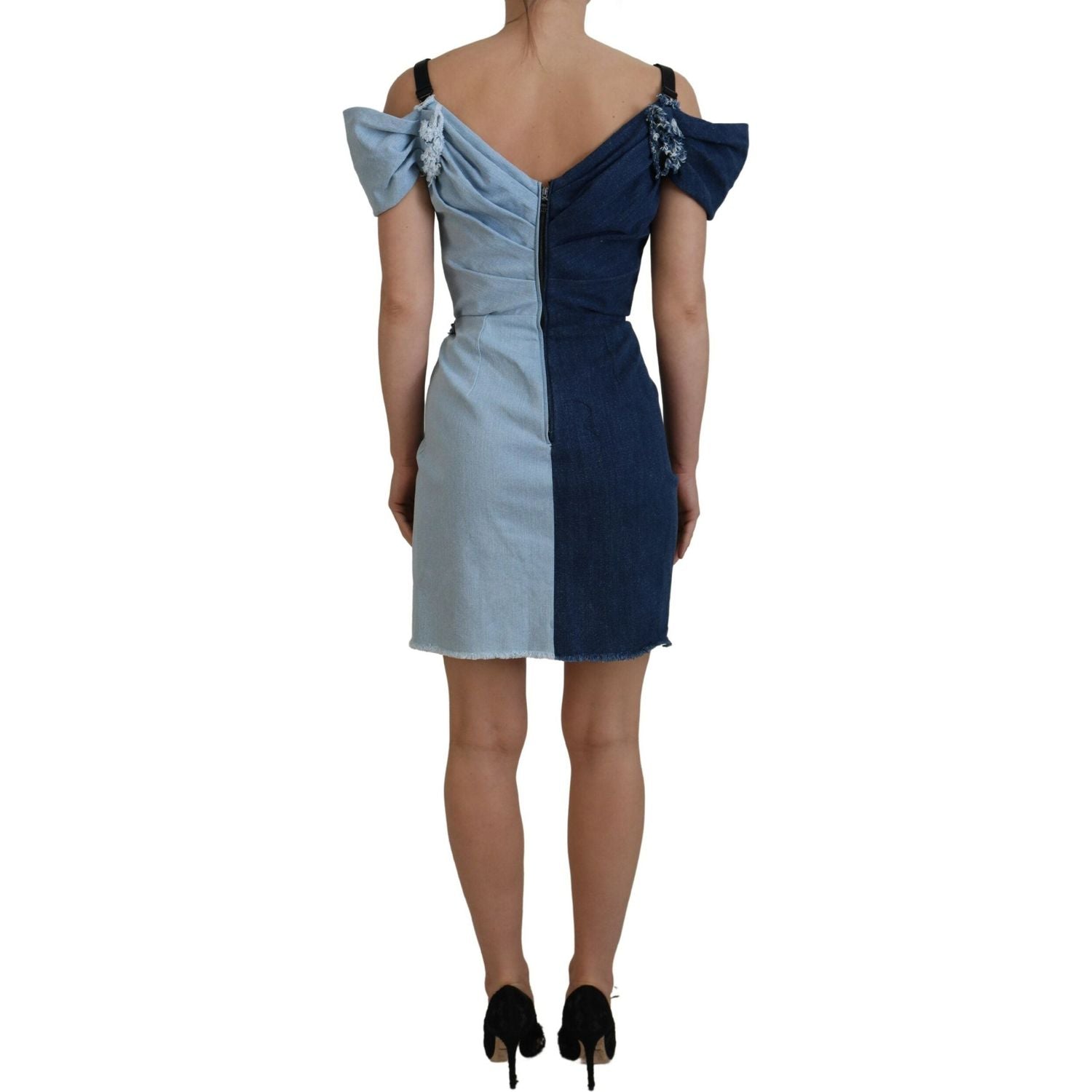 Dolce & Gabbana Two Tone Blue Patchwork Denim Mini Dress