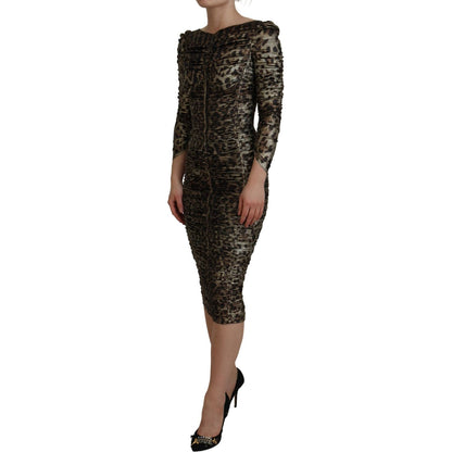 Dolce & Gabbana Multicolor Leopard Bodycon Sheath Midi Dress