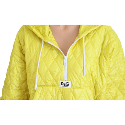 Dolce & Gabbana Yellow Nylon Quilted Hooded Pullover Jacket