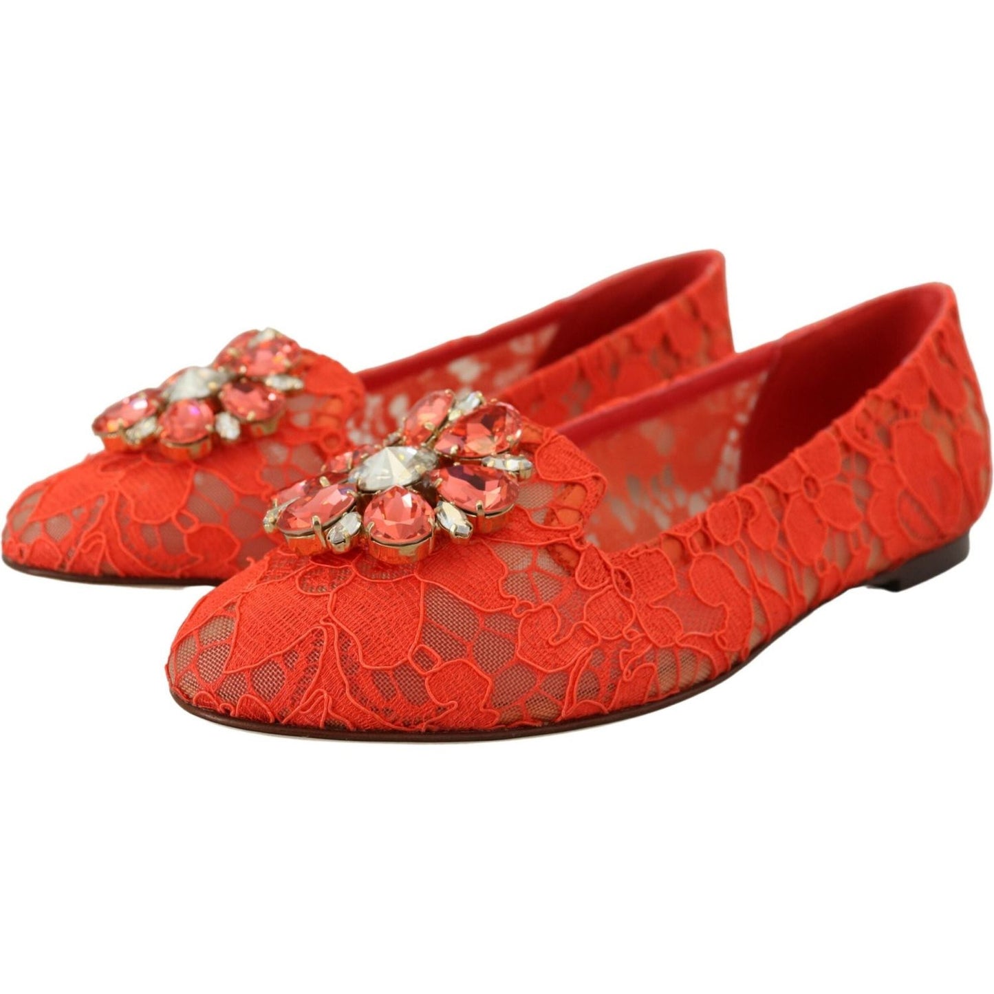 Dolce & Gabbana Elegant Lace Vally Flats in Coral Red Dolce & Gabbana