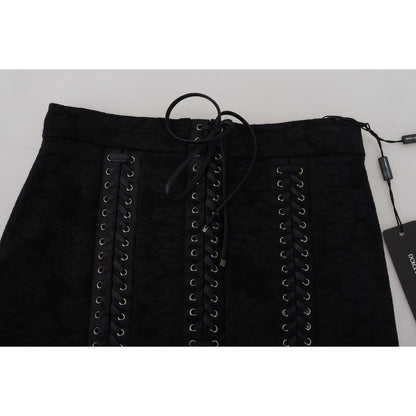 Dolce & Gabbana Black Brocade Mini Above Knee Pencil Skirt
