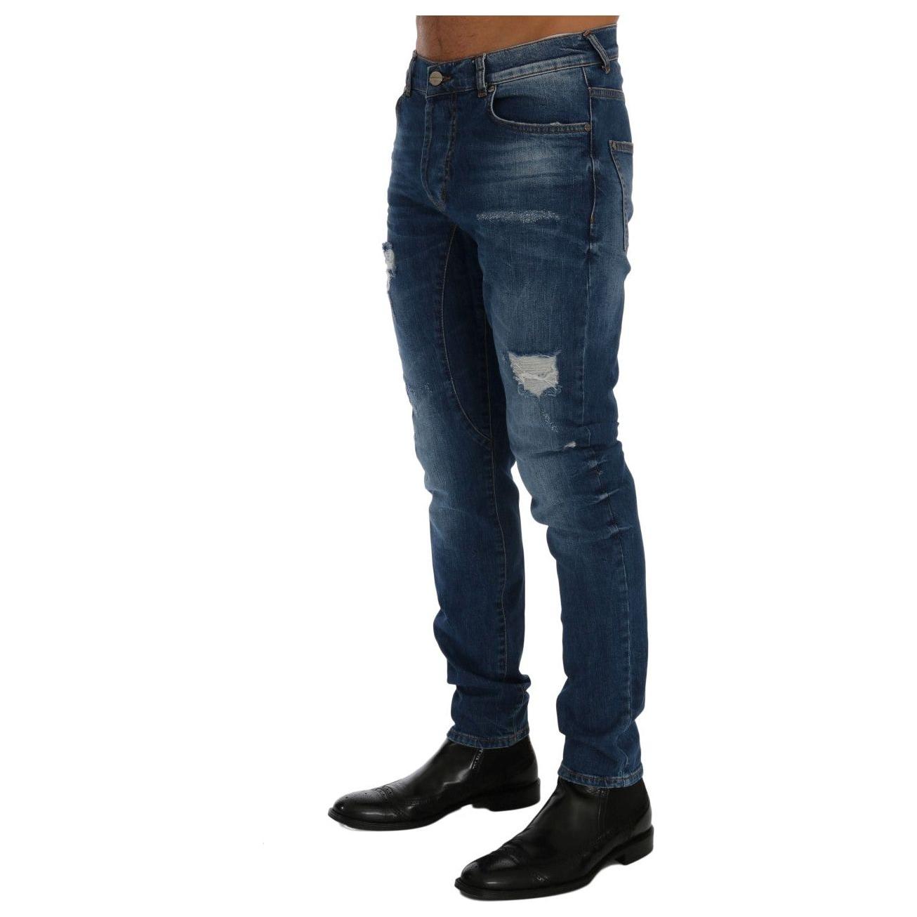 Frankie Morello Chic Slim Fit Blue Distressed Jeans Frankie Morello