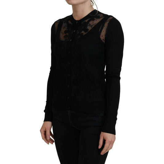 Dolce & Gabbana Elegant Black Floral Lace Cardigan Sweater Dolce & Gabbana