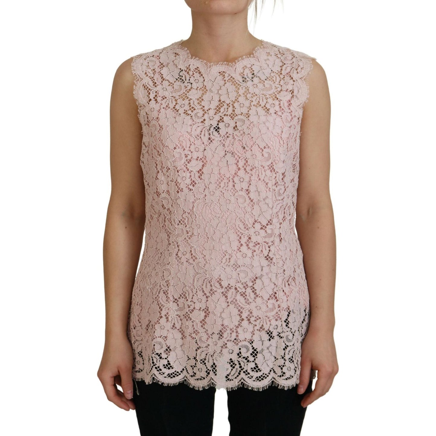 Dolce & Gabbana Elegant Sheer Lace Sleeveless Blouse in Pink Dolce & Gabbana