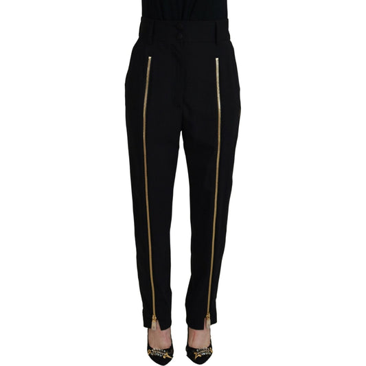 Dolce & Gabbana Black Wool High Waist Tapered Pants