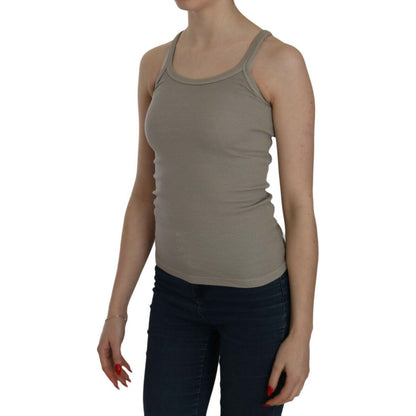 PINK MEMORIES Beige Sleeveless Spaghetti Strap Tank Blouse