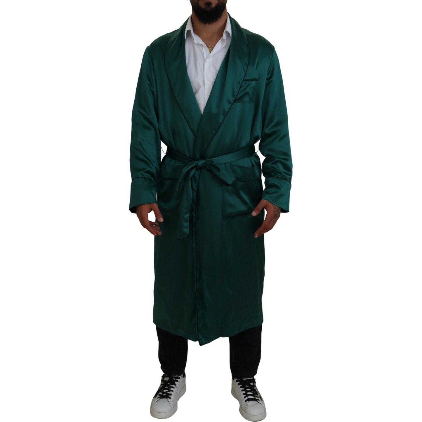 Dolce & Gabbana Elegant Silk Robe in Lush Green Dolce & Gabbana