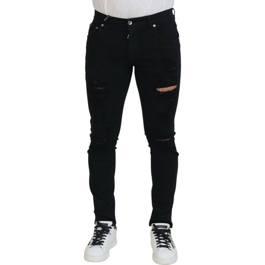 Dolce & Gabbana Svelte Black Tattered Slim Fit Denim Dolce & Gabbana