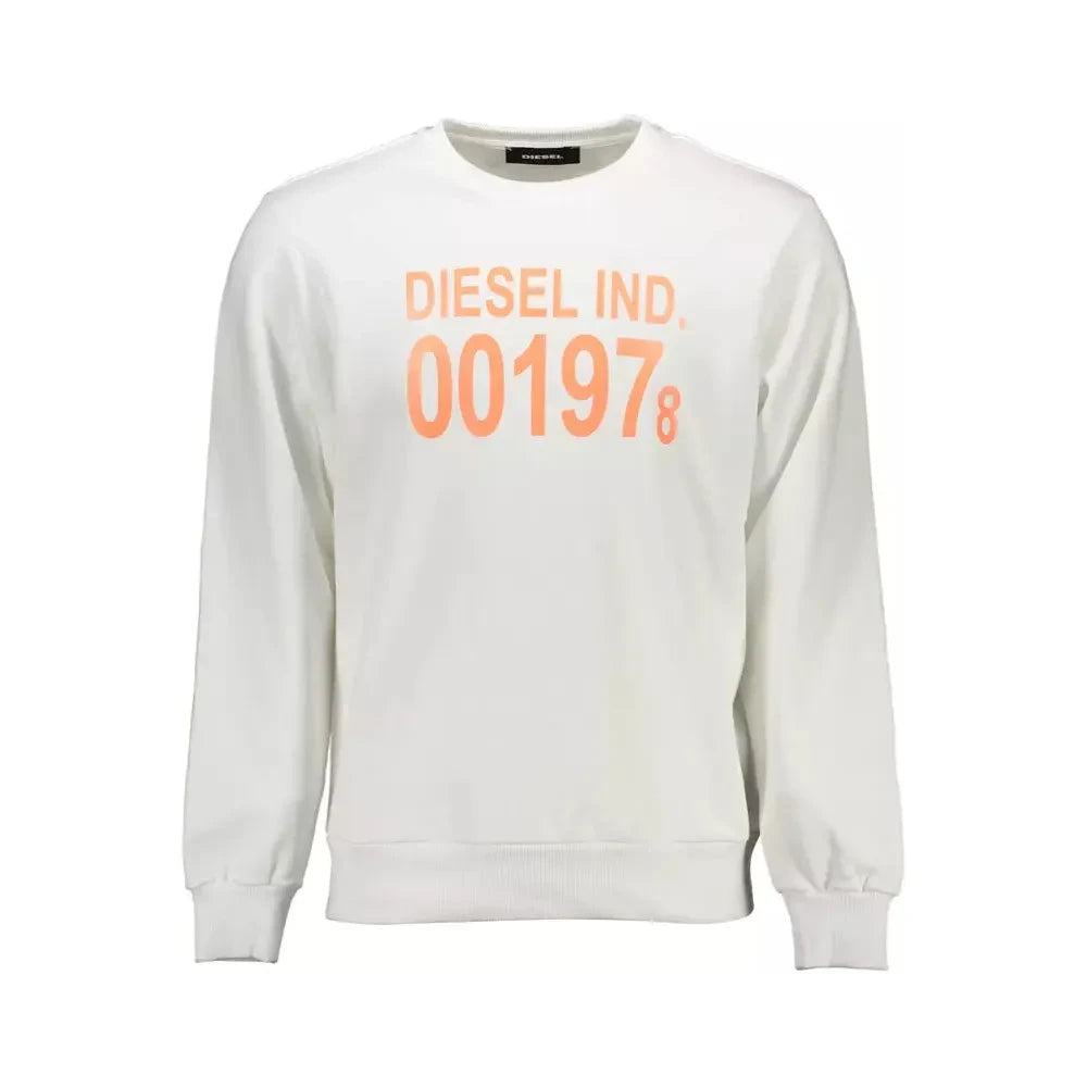 Diesel Crisp White Printed Cotton Sweatshirt Diesel