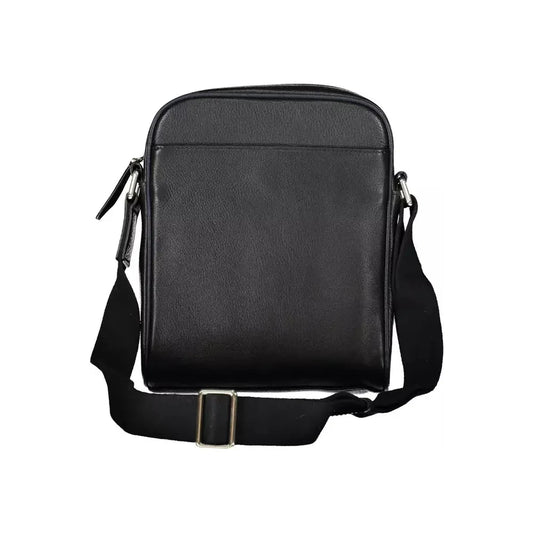 La Martina Black Leather Men Shoulder Bag La Martina