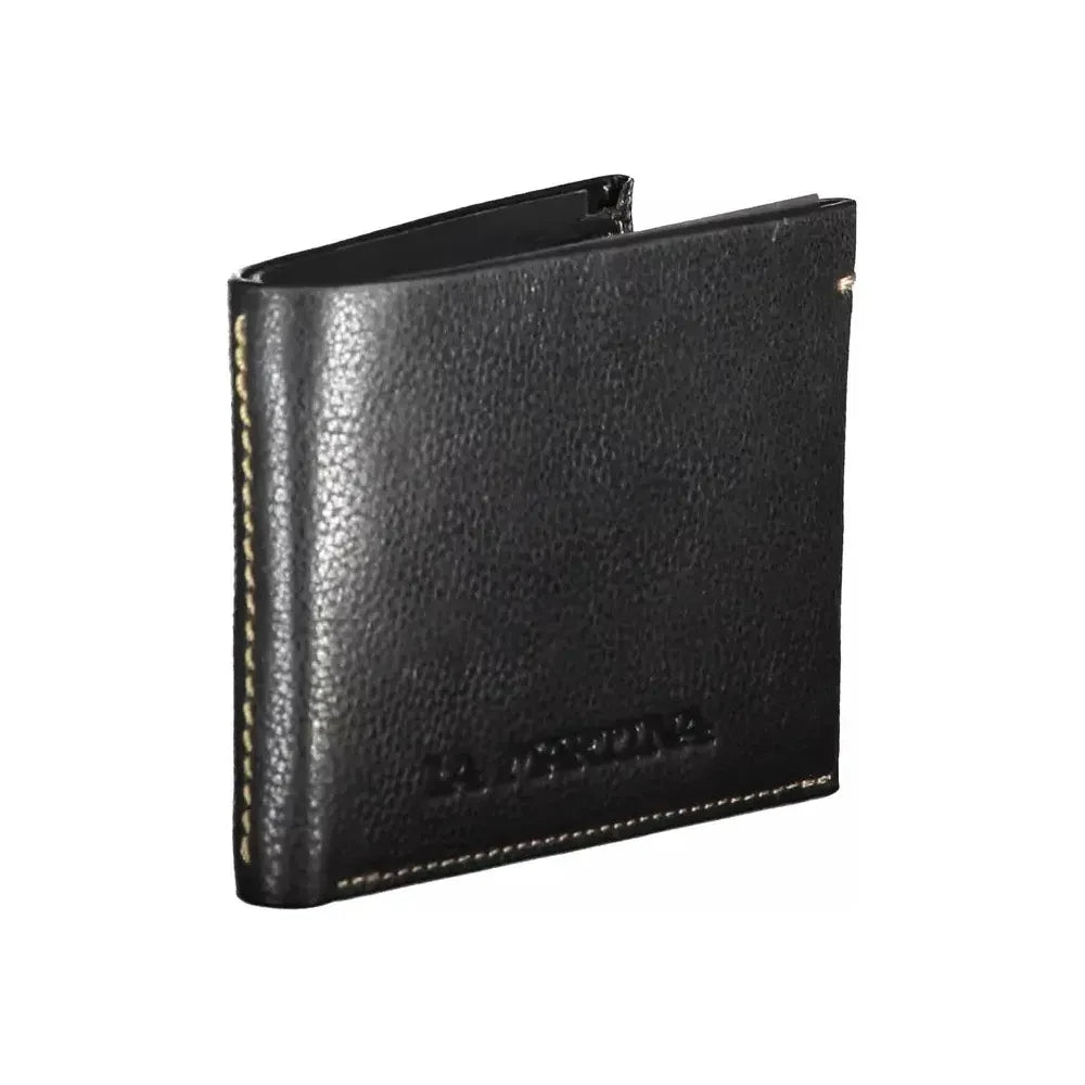 La Martina Black Leather Men Wallet La Martina