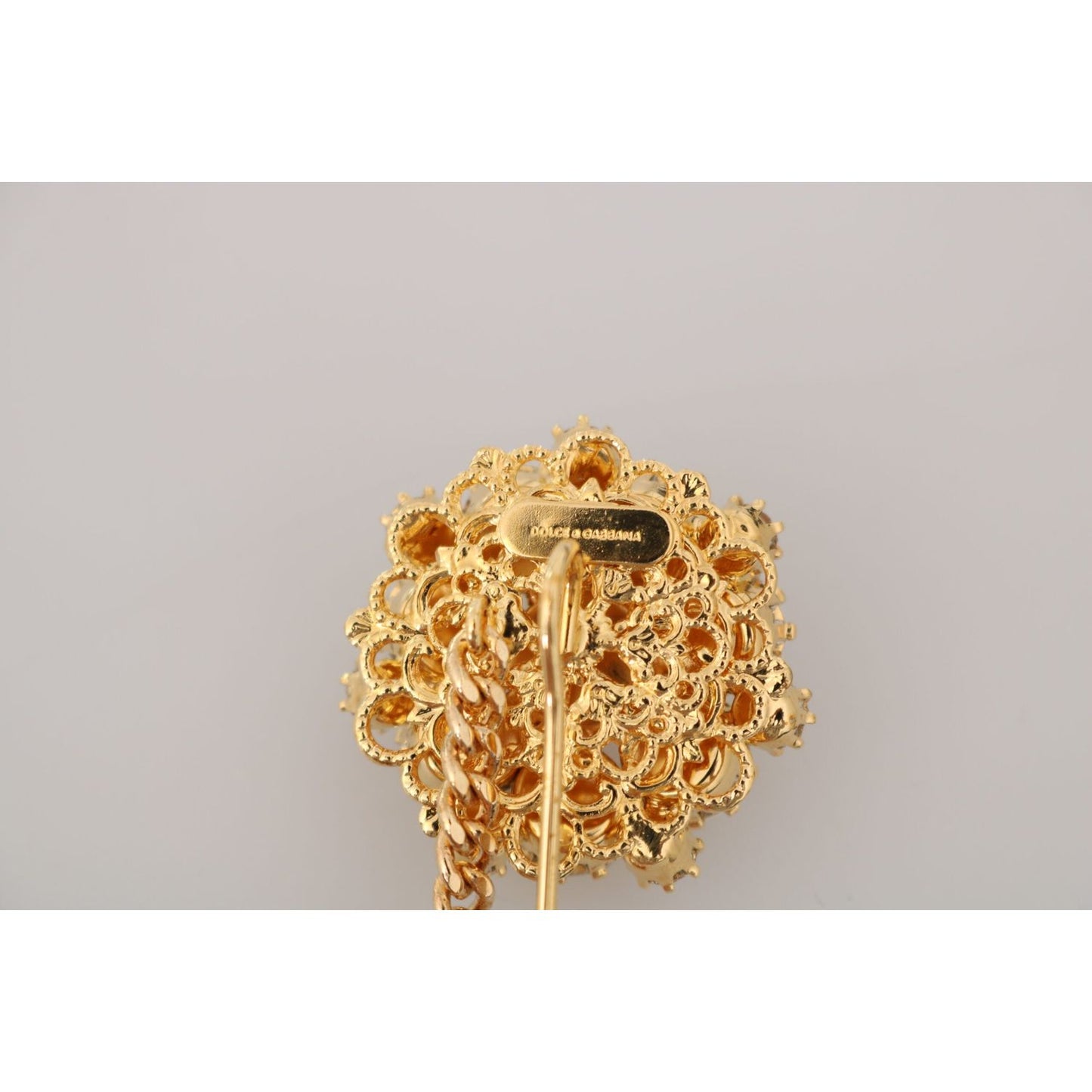 Dolce & Gabbana Exquisite Crystal-Embellished Gold Brooch Brooch Dolce & Gabbana