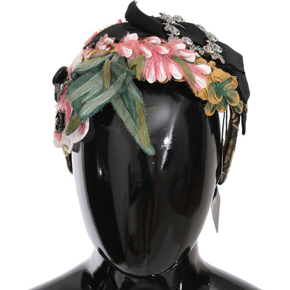 Dolce & Gabbana Multicolor Tiara Floral Crystal Bow Diadem Headband