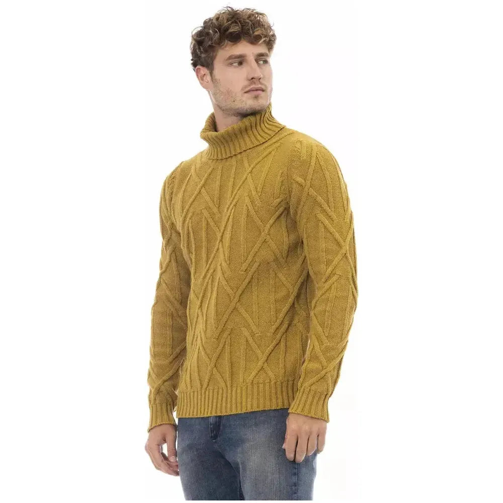 Alpha Studio Yellow Merino Wool Men Sweater Alpha Studio