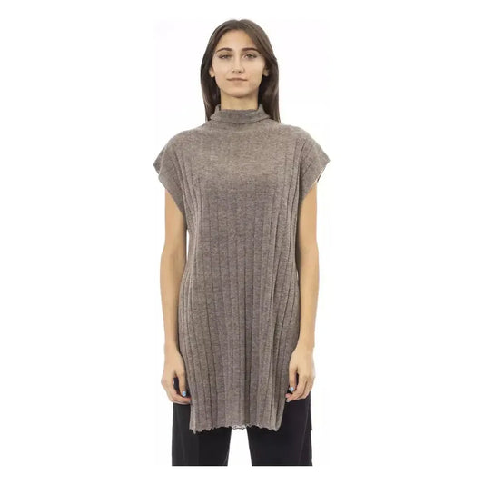 Alpha Studio Brown Wool Women Sweater with Side Slits